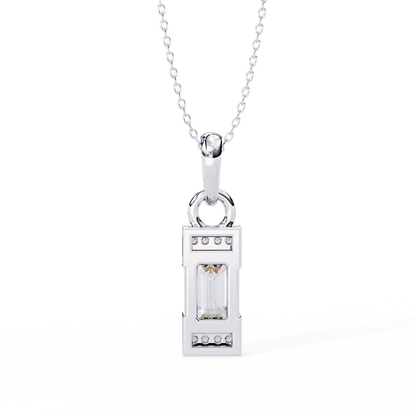 1.10 CTW Emerald-Cut Bar Lab-Grown Diamond Pendant Necklace in 14K Gold & Platinum