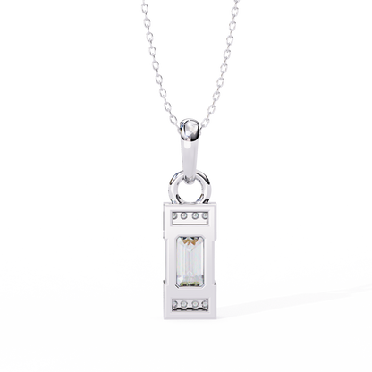 1.10 CTW Emerald-Cut Bar Lab-Grown Diamond Pendant Necklace in 14K Gold & Platinum