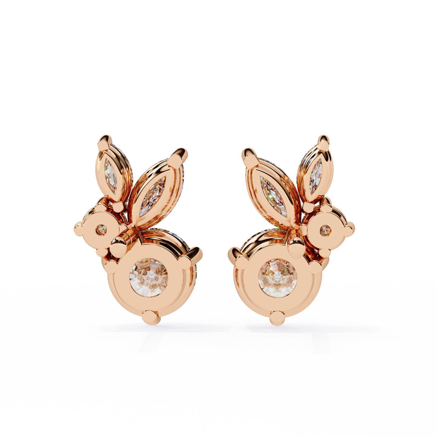 1.43 CTW Round & Marquise Lab-Grown Diamond Botanical Cluster Stud Earrings in 14K Gold