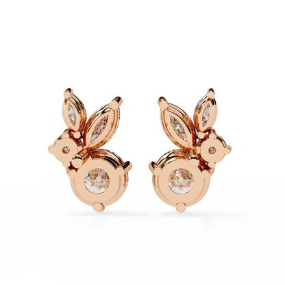 1.43 CTW Round & Marquise Lab-Grown Diamond Botanical Cluster Stud Earrings in 14K Gold