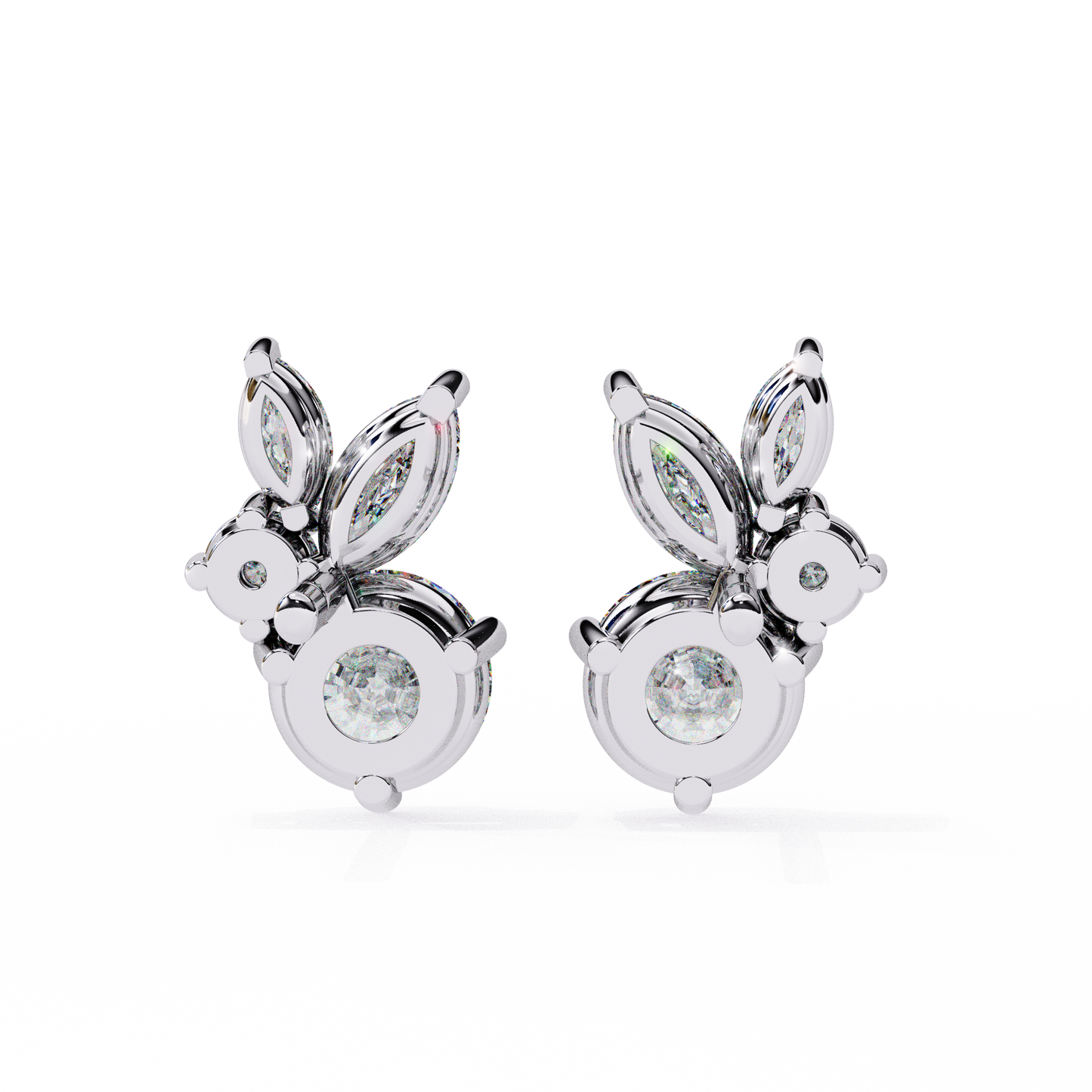 1.43 CTW Round & Marquise Lab-Grown Diamond Botanical Cluster Stud Earrings in 14K Gold