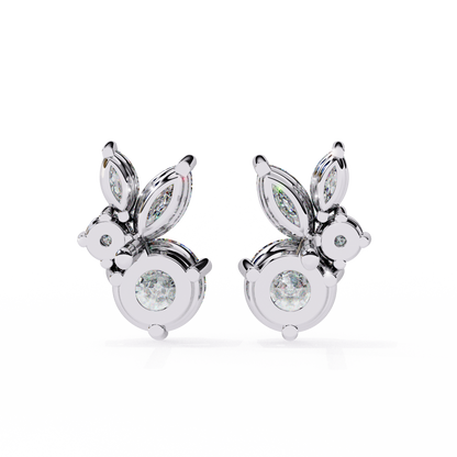 1.43 CTW Round & Marquise Lab-Grown Diamond Botanical Cluster Stud Earrings in 14K Gold