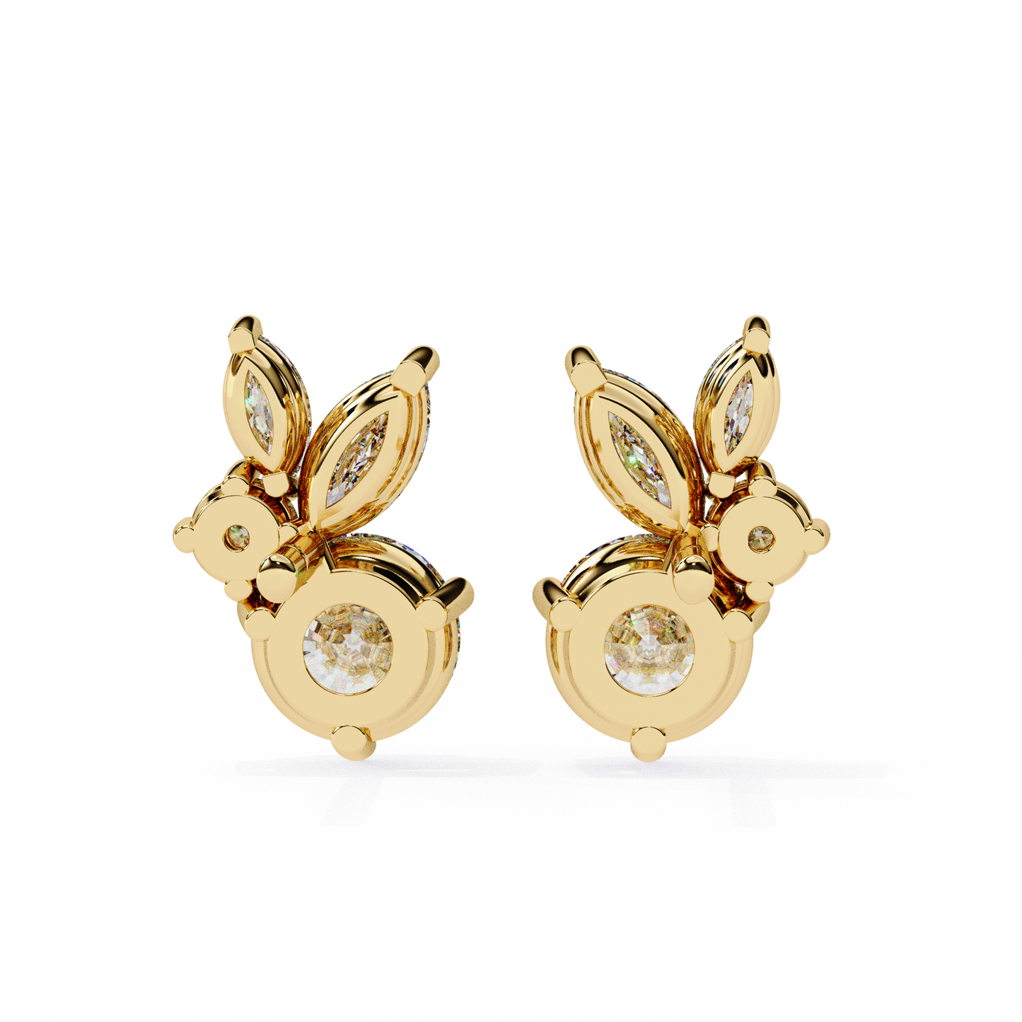 1.43 CTW Round & Marquise Lab-Grown Diamond Botanical Cluster Stud Earrings in 14K Gold
