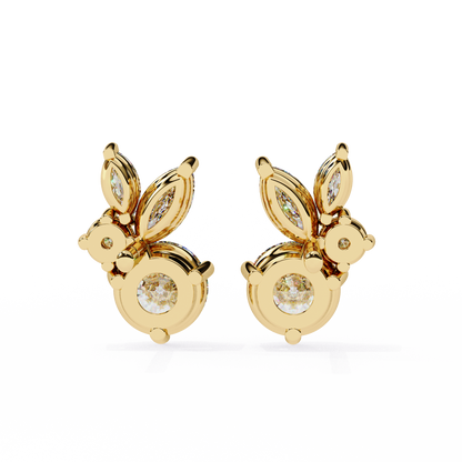 1.43 CTW Round & Marquise Lab-Grown Diamond Botanical Cluster Stud Earrings in 14K Gold