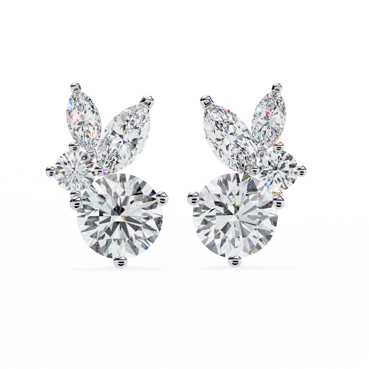 1.43 CTW Round & Marquise Lab-Grown Diamond Botanical Cluster Stud Earrings in 14K Gold