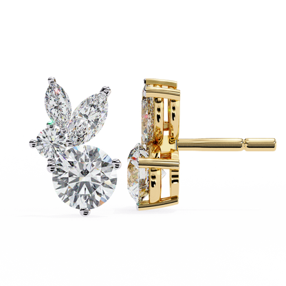 1.43 CTW Round & Marquise Lab-Grown Diamond Botanical Cluster Stud Earrings in 14K Gold