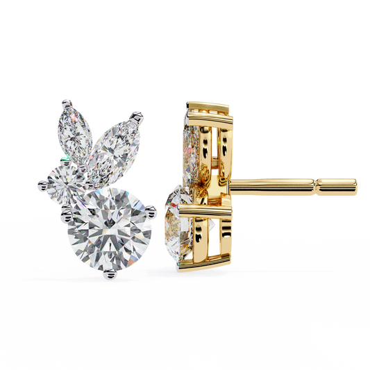 1.43 CTW Round & Marquise Lab-Grown Diamond Botanical Cluster Stud Earrings in 14K Gold
