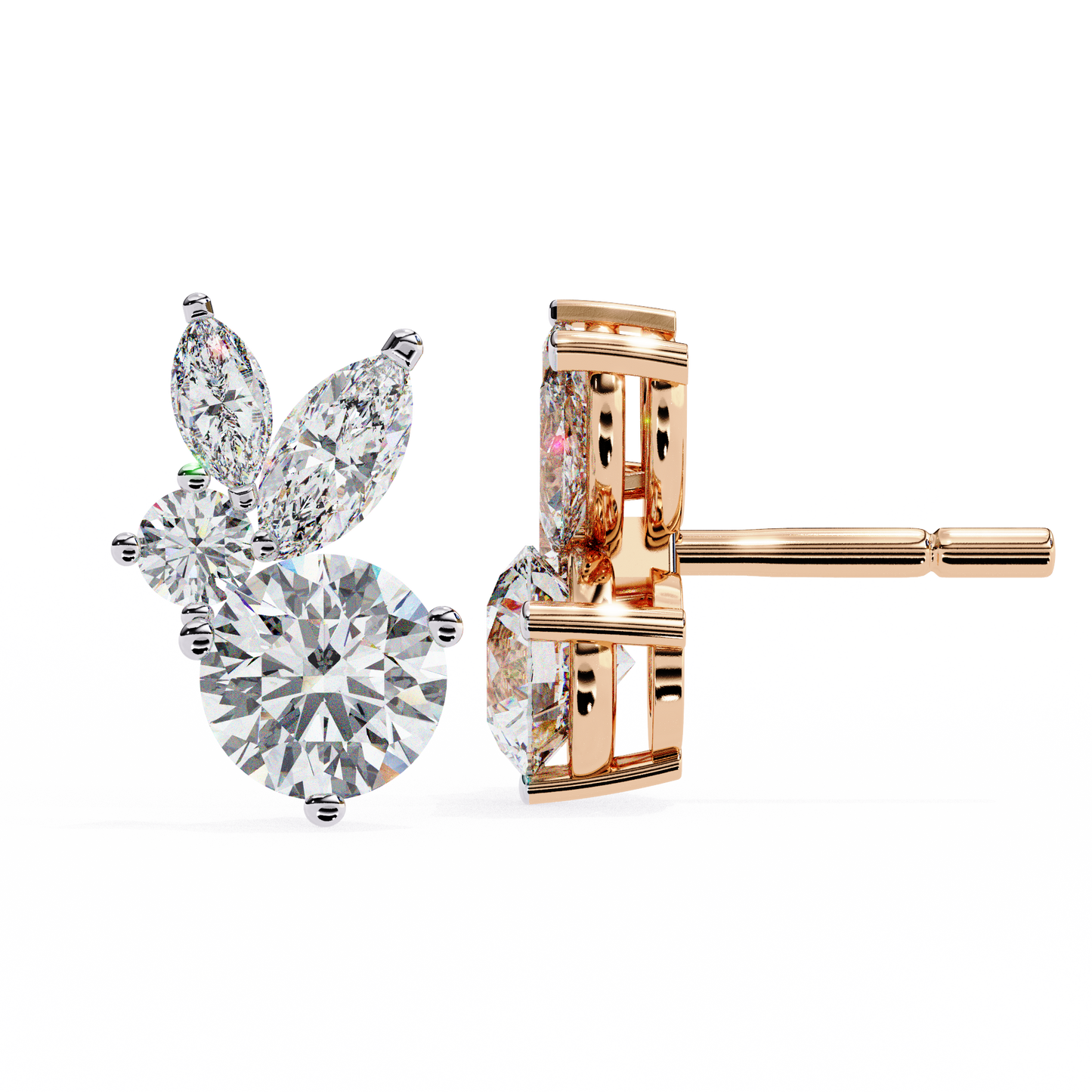 1.43 CTW Round & Marquise Lab-Grown Diamond Botanical Cluster Stud Earrings in 14K Gold