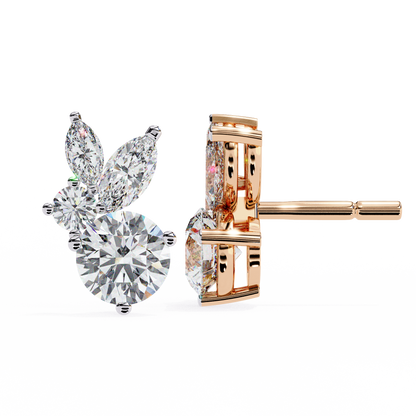 1.43 CTW Round & Marquise Lab-Grown Diamond Botanical Cluster Stud Earrings in 14K Gold