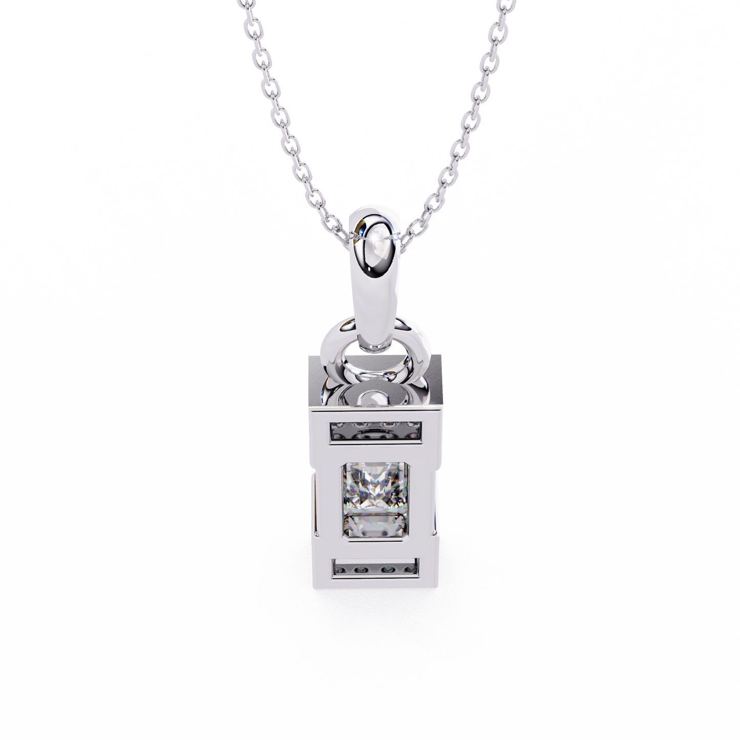 1.10 CTW Emerald-Cut Bar Lab-Grown Diamond Pendant Necklace in 14K Gold & Platinum