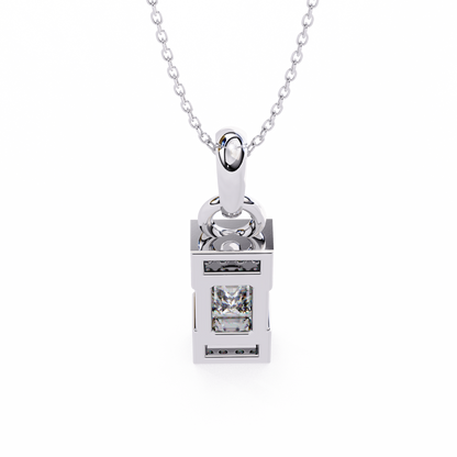 1.10 CTW Emerald-Cut Bar Lab-Grown Diamond Pendant Necklace in 14K Gold & Platinum