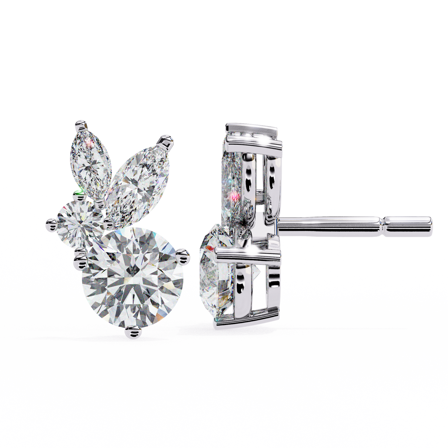1.43 CTW Round & Marquise Lab-Grown Diamond Botanical Cluster Stud Earrings in 14K Gold