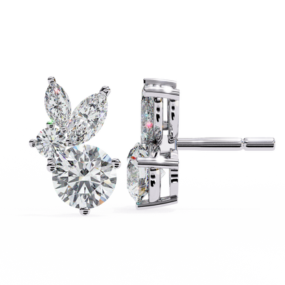 1.43 CTW Round & Marquise Lab-Grown Diamond Botanical Cluster Stud Earrings in 14K Gold