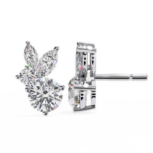 1.43 CTW Round & Marquise Lab-Grown Diamond Botanical Cluster Stud Earrings in 14K Gold