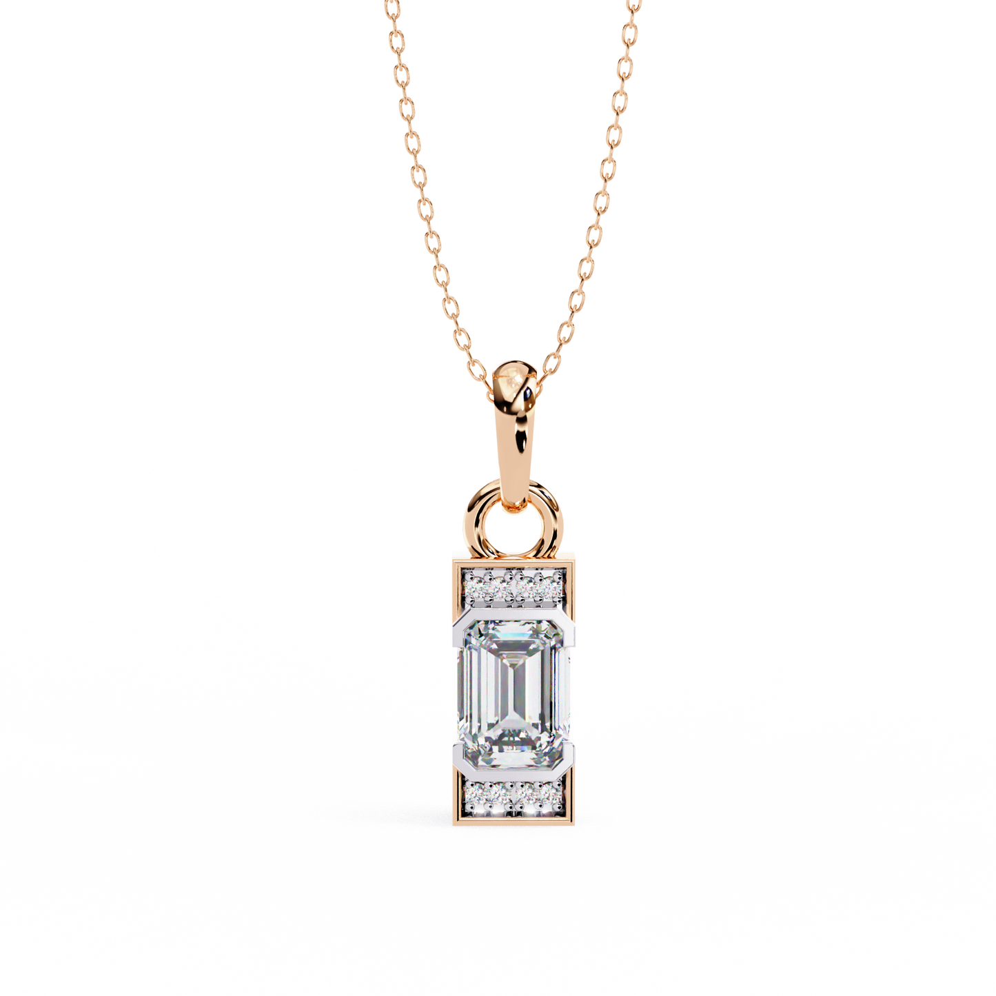 1.10 CTW Emerald-Cut Bar Lab-Grown Diamond Pendant Necklace in 14K Gold & Platinum