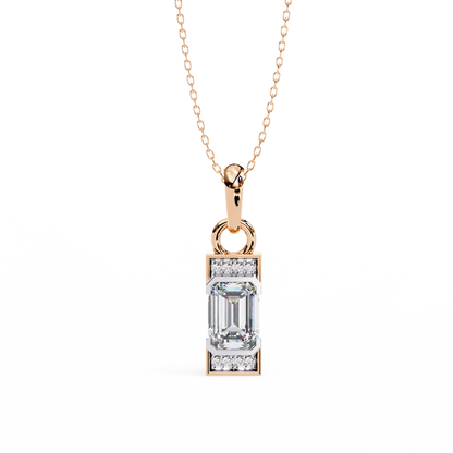 1.10 CTW Emerald-Cut Bar Lab-Grown Diamond Pendant Necklace in 14K Gold & Platinum