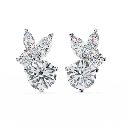 1.43 CTW Round & Marquise Lab-Grown Diamond Botanical Cluster Stud Earrings in 14K Gold