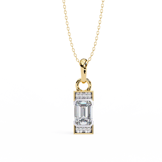 1.10 CTW Emerald-Cut Bar Lab-Grown Diamond Pendant Necklace in 14K Gold & Platinum