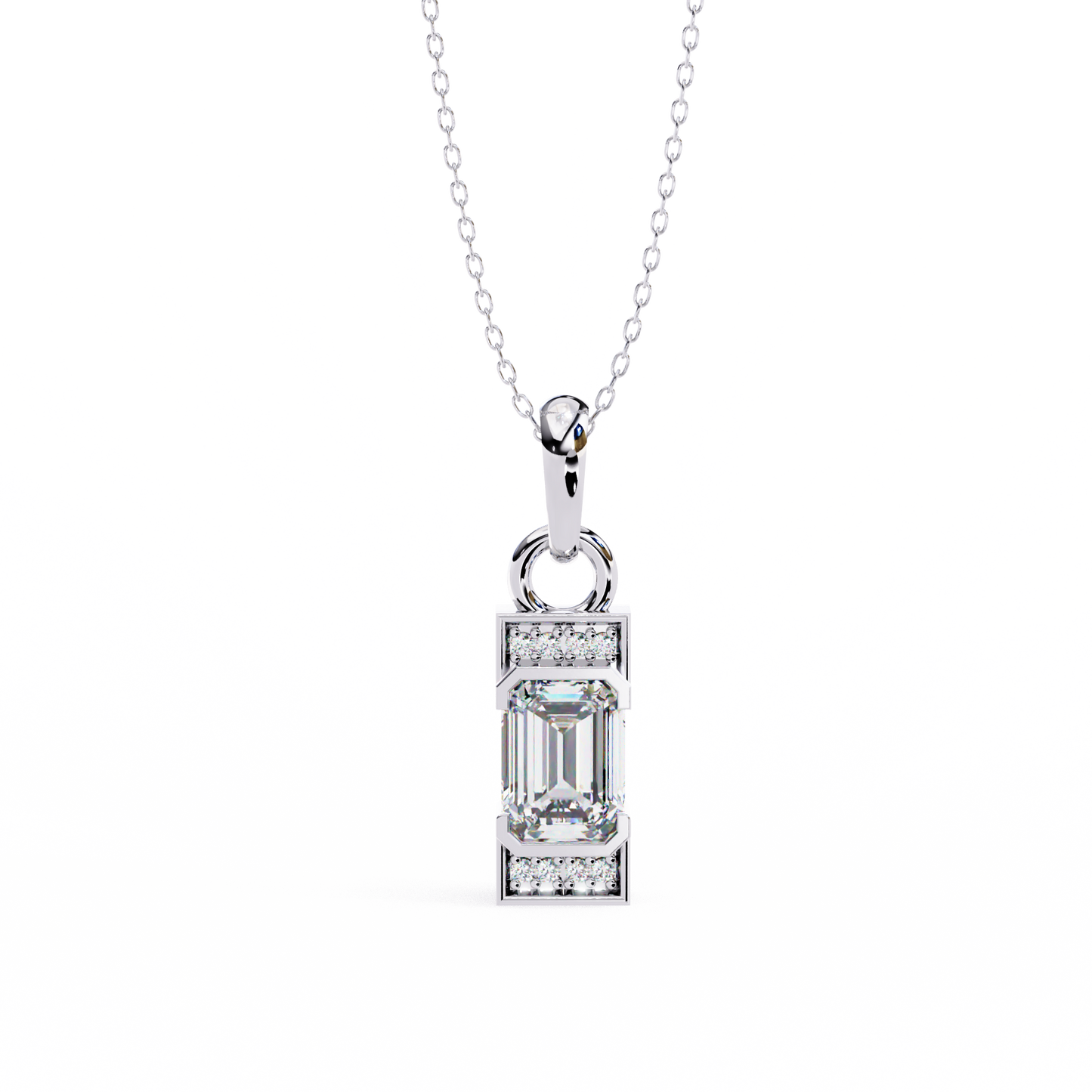 1.10 CTW Emerald-Cut Bar Lab-Grown Diamond Pendant Necklace in 14K Gold & Platinum