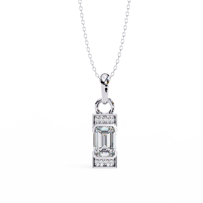 1.10 CTW Emerald-Cut Bar Lab-Grown Diamond Pendant Necklace in 14K Gold & Platinum