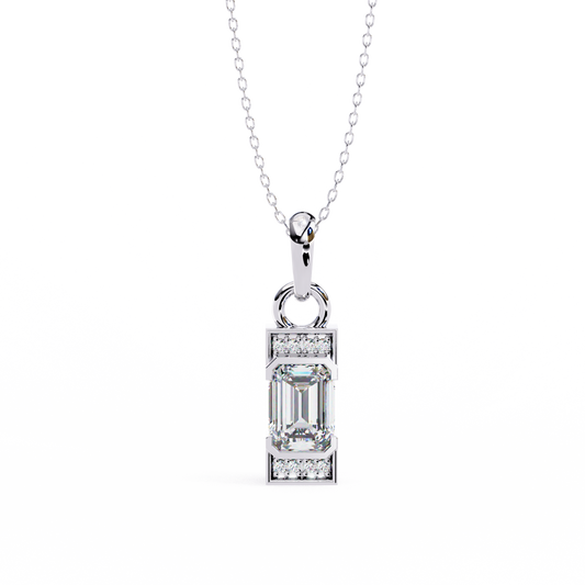 1.10 CTW Emerald-Cut Bar Lab-Grown Diamond Pendant Necklace in 14K Gold & Platinum