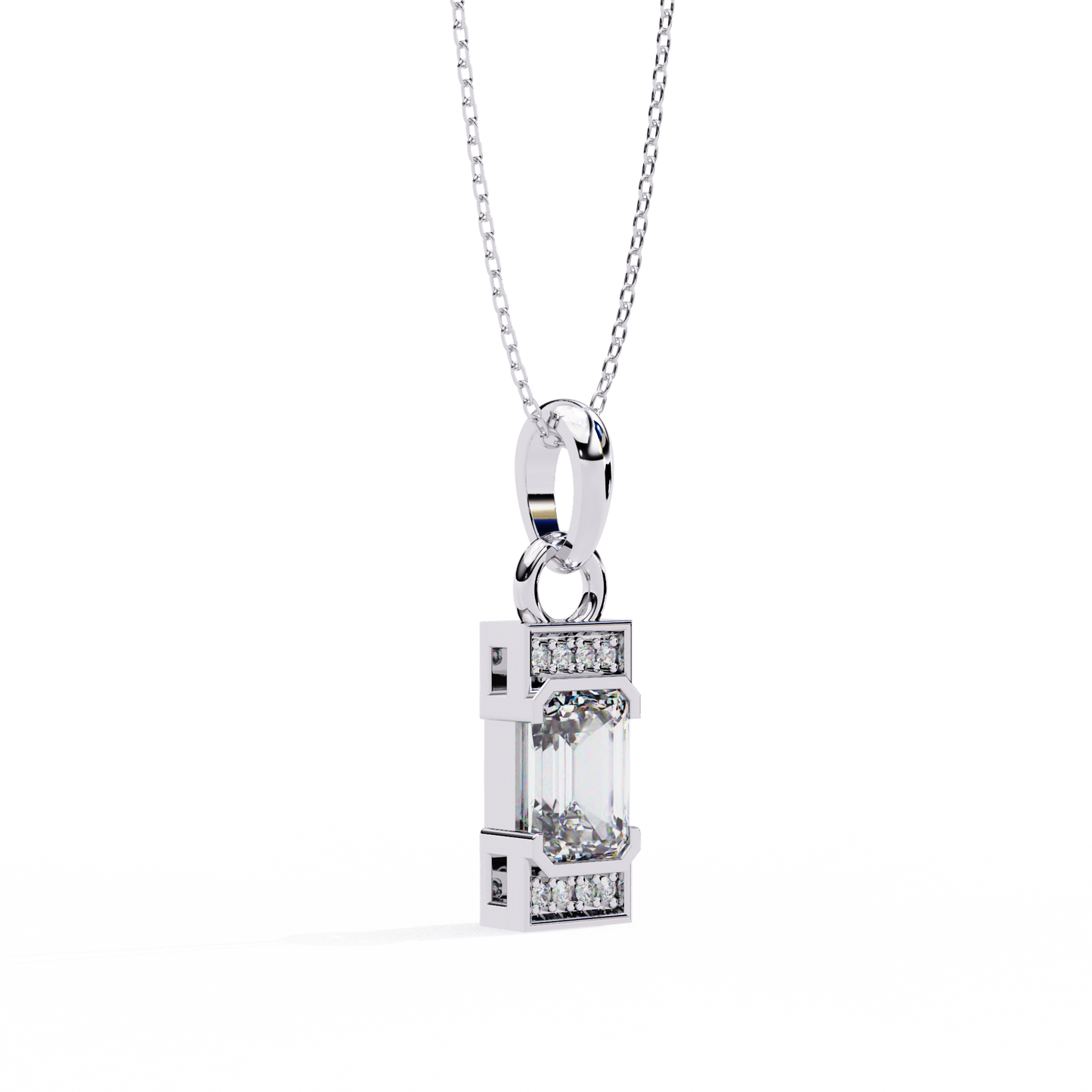 1.10 CTW Emerald-Cut Bar Lab-Grown Diamond Pendant Necklace in 14K Gold & Platinum