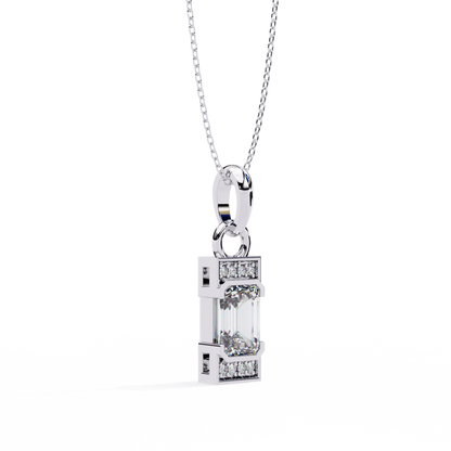 1.10 CTW Emerald-Cut Bar Lab-Grown Diamond Pendant Necklace in 14K Gold & Platinum