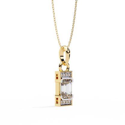 1.10 CTW Emerald-Cut Bar Lab-Grown Diamond Pendant Necklace in 14K Gold & Platinum