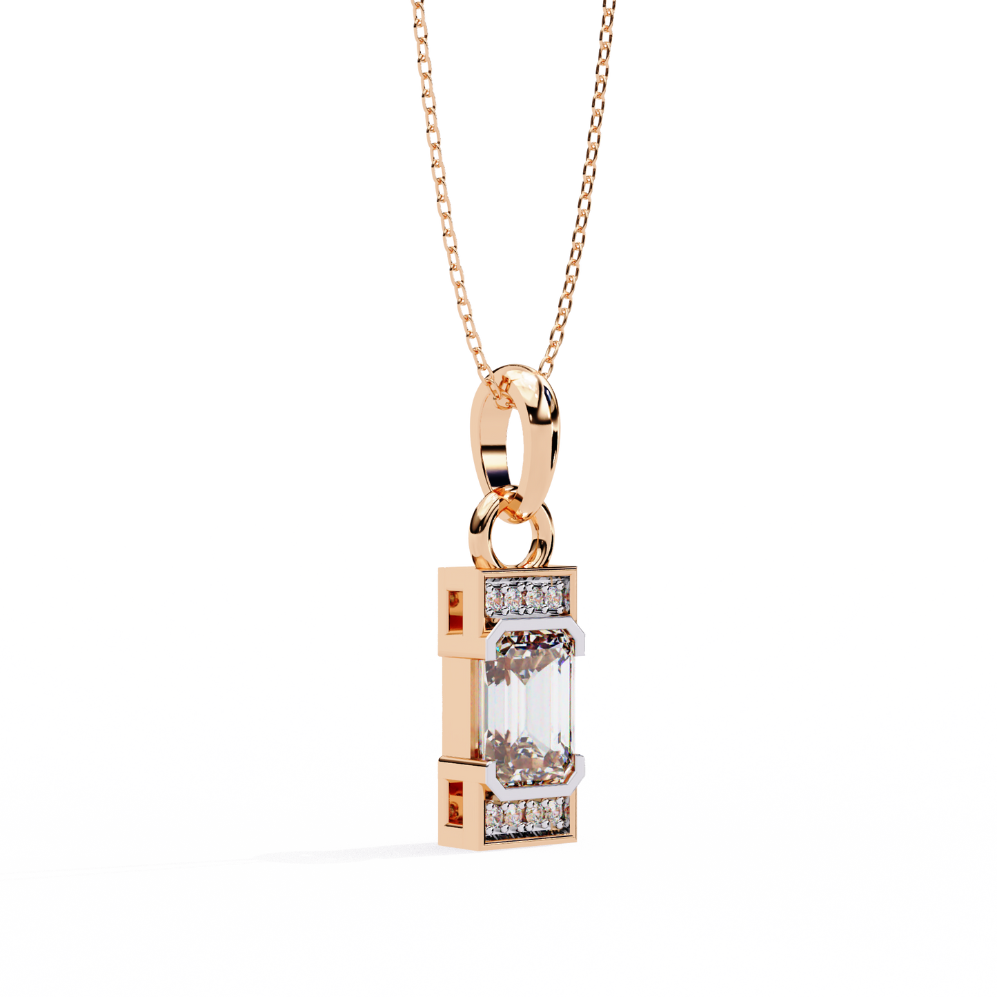 1.10 CTW Emerald-Cut Bar Lab-Grown Diamond Pendant Necklace in 14K Gold & Platinum
