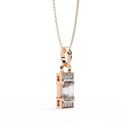 1.10 CTW Emerald-Cut Bar Lab-Grown Diamond Pendant Necklace in 14K Gold & Platinum