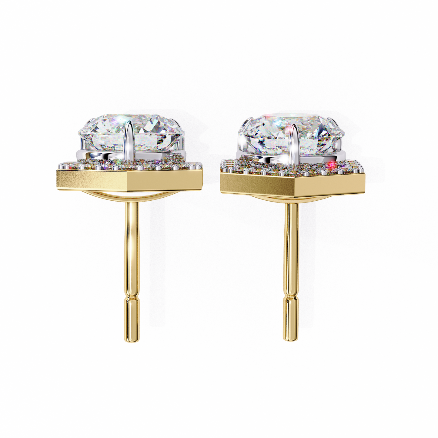 2.10 CTW Round Lab-Grown Diamond Hexagon Halo Stud Earrings in 14K Gold