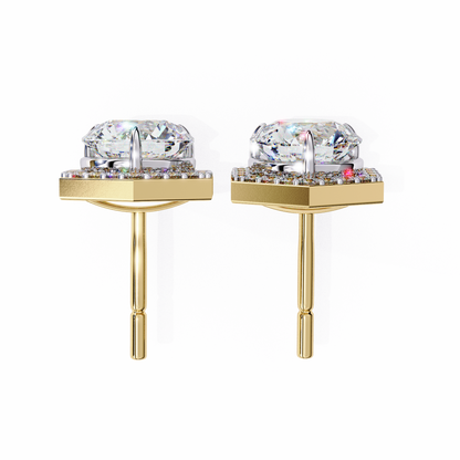 2.10 CTW Round Lab-Grown Diamond Hexagon Halo Stud Earrings in 14K Gold