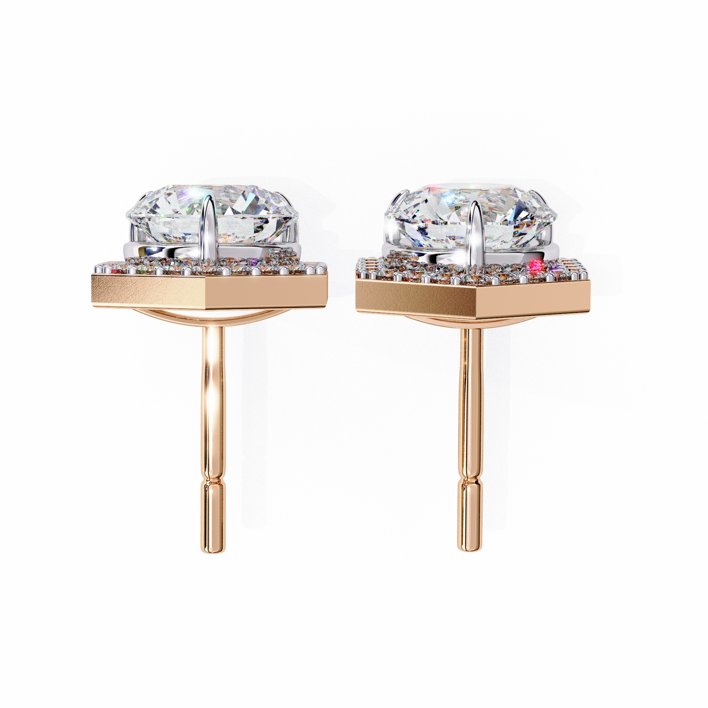 2.10 CTW Round Lab-Grown Diamond Hexagon Halo Stud Earrings in 14K Gold