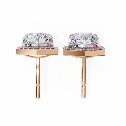 2.10 CTW Round Lab-Grown Diamond Hexagon Halo Stud Earrings in 14K Gold