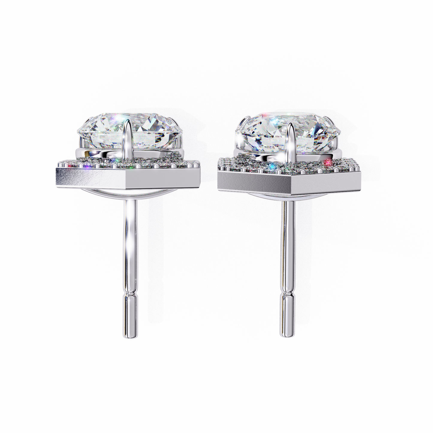 2.10 CTW Round Lab-Grown Diamond Hexagon Halo Stud Earrings in 14K Gold