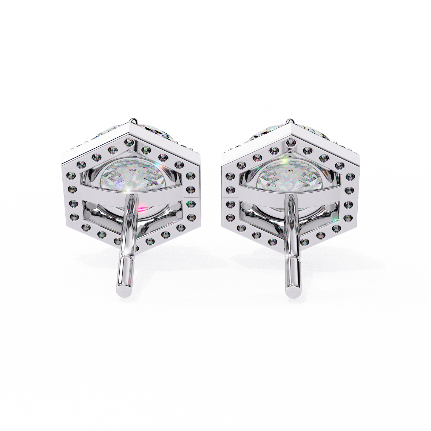 2.10 CTW Round Lab-Grown Diamond Hexagon Halo Stud Earrings in 14K Gold