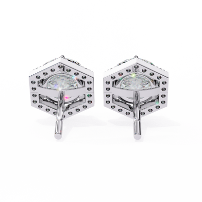 2.10 CTW Round Lab-Grown Diamond Hexagon Halo Stud Earrings in 14K Gold