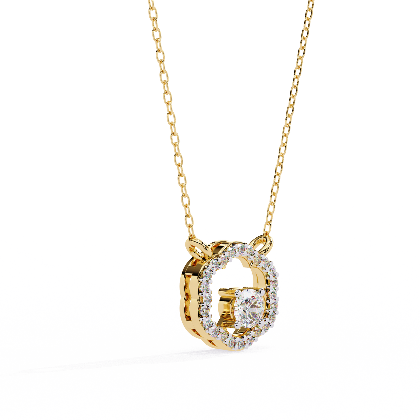 0.30 CTW G Initial Halo Lab-Grown Diamond Necklace in 14K Gold & Platinum