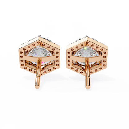 2.10 CTW Round Lab-Grown Diamond Hexagon Halo Stud Earrings in 14K Gold