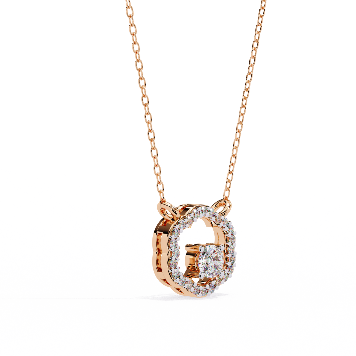 0.30 CTW G Initial Halo Lab-Grown Diamond Necklace in 14K Gold & Platinum