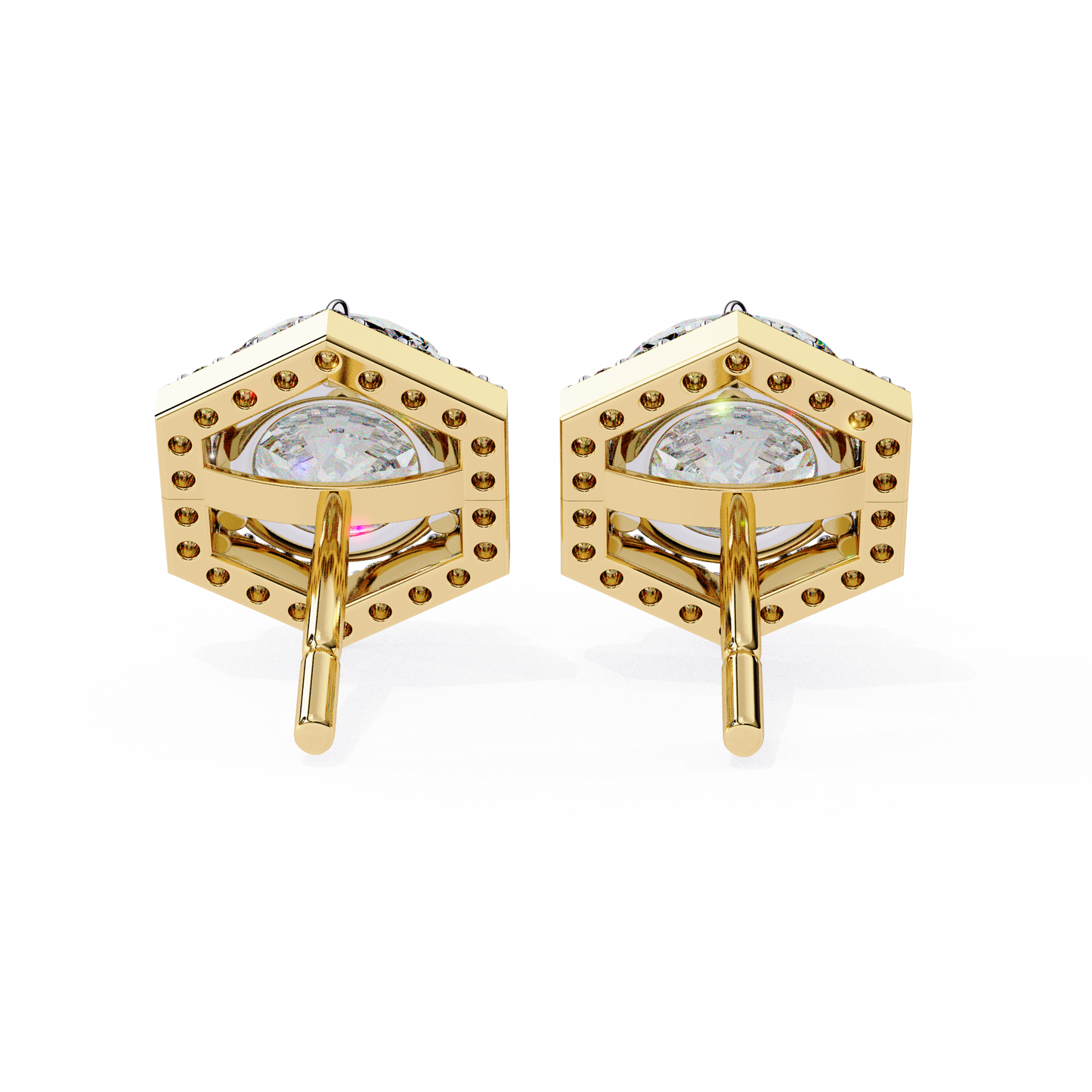 2.10 CTW Round Lab-Grown Diamond Hexagon Halo Stud Earrings in 14K Gold