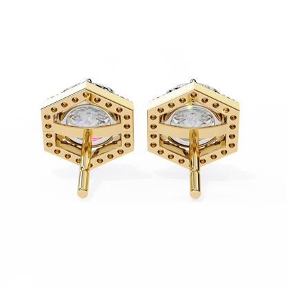 2.10 CTW Round Lab-Grown Diamond Hexagon Halo Stud Earrings in 14K Gold