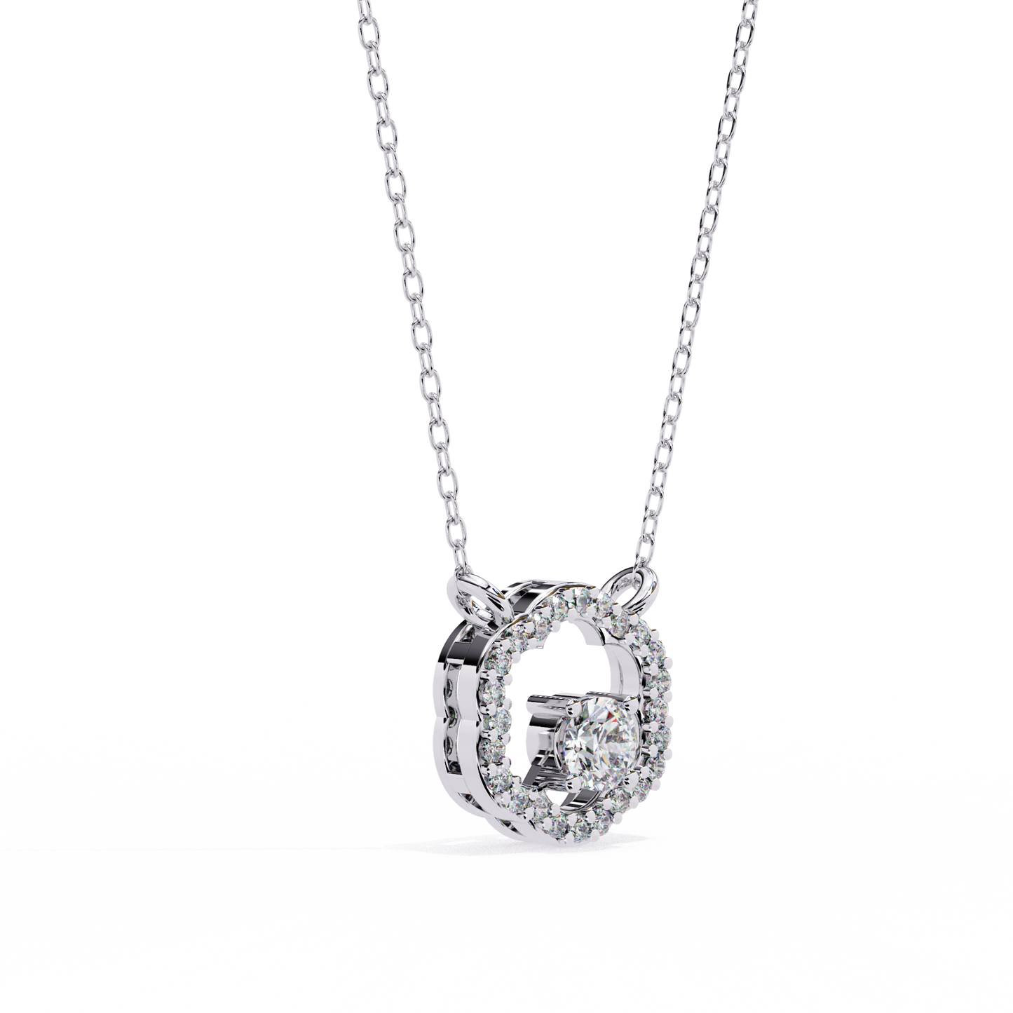 0.30 CTW G Initial Halo Lab-Grown Diamond Necklace in 14K Gold & Platinum