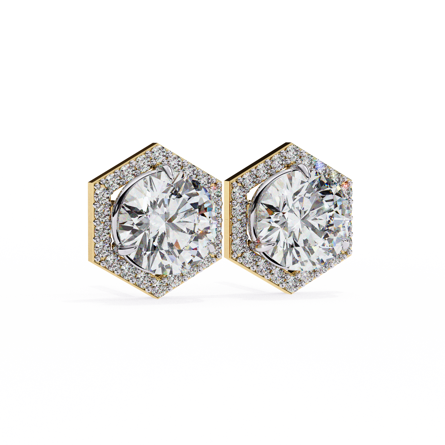 2.10 CTW Round Lab-Grown Diamond Hexagon Halo Stud Earrings in 14K Gold