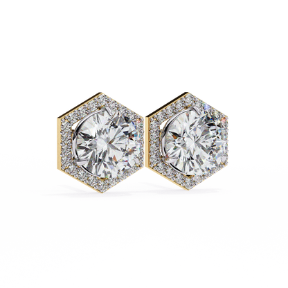 2.10 CTW Round Lab-Grown Diamond Hexagon Halo Stud Earrings in 14K Gold