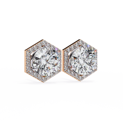 2.10 CTW Round Lab-Grown Diamond Hexagon Halo Stud Earrings in 14K Gold