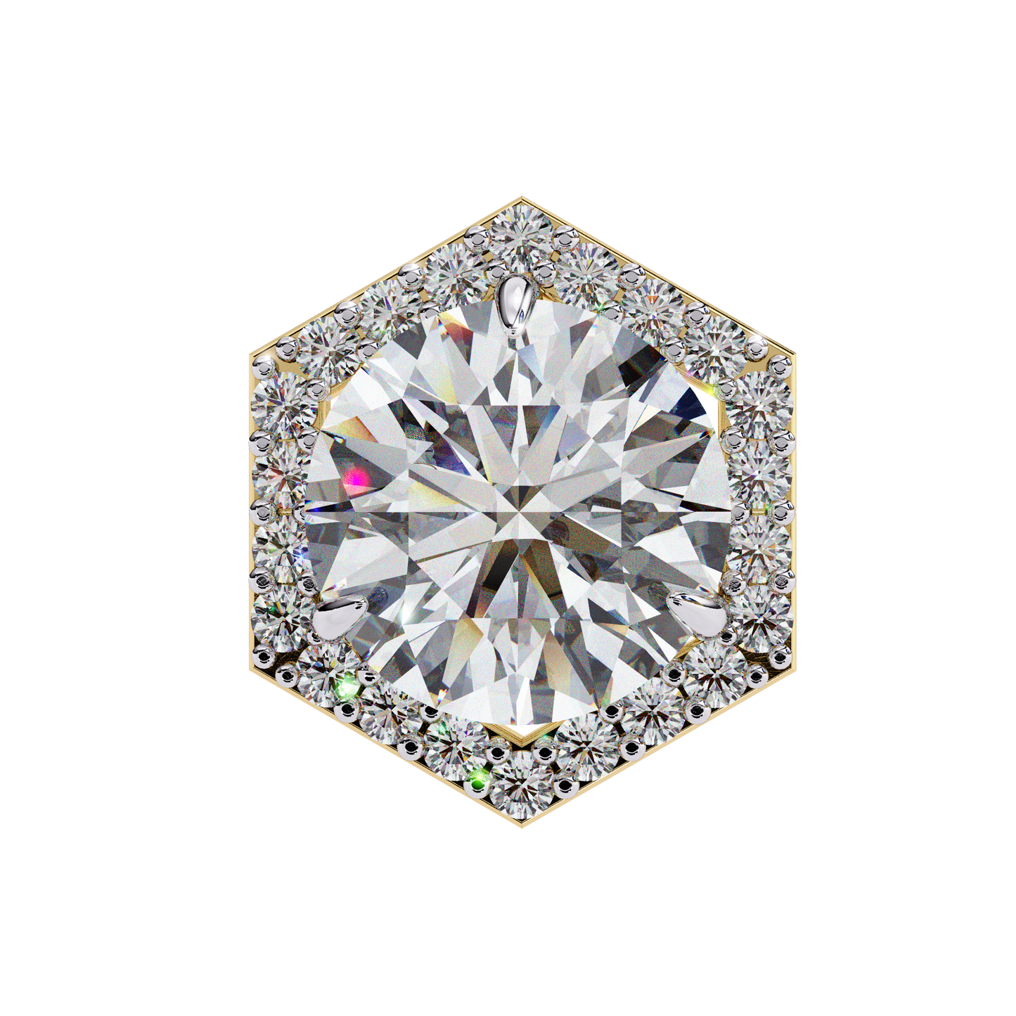 2.10 CTW Round Lab-Grown Diamond Hexagon Halo Stud Earrings in 14K Gold
