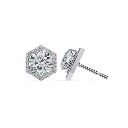 2.10 CTW Round Lab-Grown Diamond Hexagon Halo Stud Earrings in 14K Gold