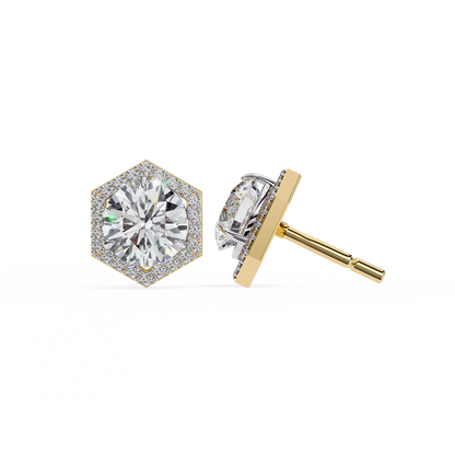 2.10 CTW Round Lab-Grown Diamond Hexagon Halo Stud Earrings in 14K Gold