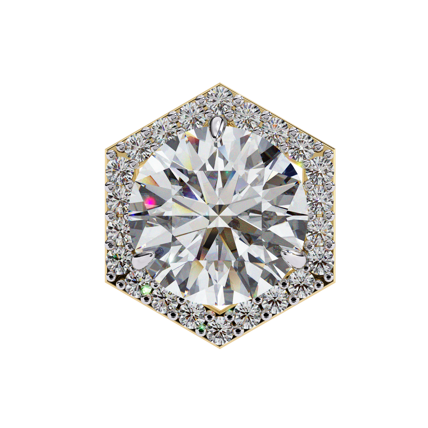 2.10 CTW Round Lab-Grown Diamond Hexagon Halo Stud Earrings in 14K Gold
